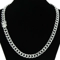 Men's hip-hop Cuban link chain necklace with iced-out pave rhinestone clasp in silver finish - 18 inch / Silver