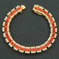 Bracciale hip hop placcato in oro con pietre rettangolari rosse e cristalli di zircone - Strass Rosso / 8 pollici / Oro