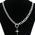 Silver Cuban chain necklace with rectangle links and star pendant on a black bust display - Star Style