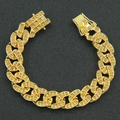 Men's hip-hop golden Cuban link bracelet with sparkling orange glitter inlay - Gold