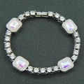Silver link necklace with round diamonds and large rectangular pink crystals for men - 8 Inch / Silver Bracelet