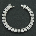 Detail der Hip-Hop-Silberkette mit klaren rechteckigen Kristallen und doppeltem Sicherheitsverschluss - Silber (Weißer Strass)-8inch
