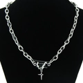Collana in acciaio al titanio stile gotico con pendente rettangolare nero e croce argento - Collana