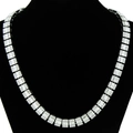 Detailed close-up of iced out Cuban link necklace with rectangular baguette crystals - White Rhinestone / 20inch / Silver