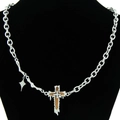 Gothic industrial cross pendant necklace with silver chain on black neck display stand - Cross Style (YJ10-6358)