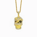 Hip-Hop Goldene Totenkopf Halskette mit funkelnden Strasssteinen und Kordelkette - Gold (Totenkopf) - 0.3x60cm Edelstahl Kordelkette