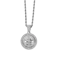 Hip hop silver rope chain necklace featuring a rotating iced out dollar sign pendant - Silver