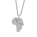 Vereister Afrika-Kartenanhänger mit Löwenrelief und silberner Seilkette im Hip-Hop-Stil - Silber