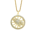 Hip hop gold praying hands medallion necklace with white crystals on a rope chain - Gold (Praying Hands) - 0.3*60cm Stainless Steel Rope Chain
