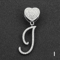Close-up of iced out letter J pendant with heart clasp and silver rhinestones - Letter I / Silver