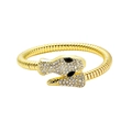 Brazalete de serpiente dorado con diamantes de imitación blancos y ojos negros en blanco - Dorado