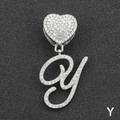 Hip hop silver Y letter pendant with heart clasp and crystal rhinestones on black background - Letter Y / Silver