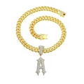 Hip hop gold Cuban chain necklace with iced out letter A pendant for men's fashion - Gold (Letter A) - With 50cm Cuban Chain
