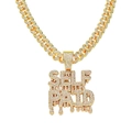 Collana cubana dorata hip-hop con grande ciondolo SELF PAID tempestato di strass - Oro - Set Catena Cubana 50cm