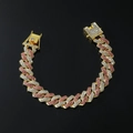 Hip-Hop-Armband in Gold mit rosa und weißen Strasssteinen auf schwarzem Spiegel - Gold Rosa Zirkonia