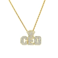 Collana hip hop color oro con pendente corona CEO e strass su catena a corda ritorta - Ciondolo Lettera CEO + Catena In Acciaio Inossidabile Da 60cm / Oro