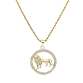 Hip hop style gold plated lion pendant necklace with sparkling zircon pavé on rope chain - Gold Lion Style