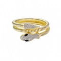 Punk style multi-layer snake wrap bracelet with crystal-paved heads in gold plating - Gold