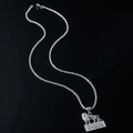 Silver punk lion pendant necklace with KING LION lettering and twisted rope chain - Lion Pendant / 0.3*60cm Stainless Steel Rope Chain / Silver