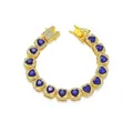 Bracelet luxueux en plaqué or avec des pierres précieuses bleues en forme de cœur - 8 pouces / Or (Strass Bleu)