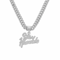 Collar de cadena cubana plateada con colgante Stay Humble y circonitas blancas brillantes - Letra Plateada con Cadena Cubana