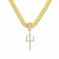 Collana hip hop placcata in oro con ciondolo a tridente ghiacciato per uomo - Ciondolo Spada/Tridente Con Catena Cubana 50cm / Oro