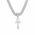 Silberne Cuban-Gliederkette mit funkelndem, diamantbesetztem Ankh-Kreuz-Anhänger für Herren - Kreuz Mit Panzerkette / Silber