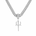 Collana hip-hop argento con ciondolo tridente di Poseidone ghiacciato su grossa catena cubana - Ciondolo Spada/Tridente Con Catena Cubana 50cm / Argento