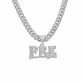Zilveren hiphop halsketting met PRE letterhanger ingelegd met zirkonia en cubaanse ketting - Met Cubaanse Ketting / Zilver