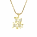 Collana tennis hip-hop dorata con pendente a lettere gotiche 'only god can judge me' diamantata - Ciondolo Con Lettera Only God Can Judge Me / Oro