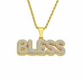 Collar hip hop con colgante de letras BLESS dorado y brillantes diamantes de imitación - Cadena de cuerda de acero inoxidable de 0,3*60 cm / Dorado (BLESS)