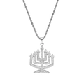 Collana con ciondolo Menorah d'argento con strass scintillanti e catena a corda - Ciondolo Menorah / Argento