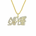 Hip hop style gold twist chain necklace with NEVER SAY DIE iced-out rhinestone pendant - Gold Style (0.3*60cm Stainless Steel Rope Chain)