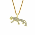 Collar con colgante de leopardo chapado en oro con pavé de cristales brillantes - Cadena de cuerda de acero inoxidable de 60 cm / Dorado (Leopardo)
