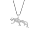 Collar colgante de leopardo hip hop con pedrería brillante y cadena de cuerda plateada - Cadena de cuerda de acero inoxidable de 60 cm / Plateado (Leopardo)