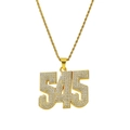 Collana hip hop dorata con ciondolo numero 545 ricoperto di diamanti scintillanti per uomo - Collana Ciondolo Numero 545 / Oro