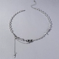 S925 zilveren ster kruis ketting met zwarte onyx op gemengde metalen schakels - Zilveren Ketting