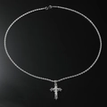 Collana hip hop da uomo con catena a fune d'argento e ciondolo a croce con zirconi - Catena a Corda in Acciaio Inossidabile / Argento