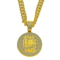 Collier hip-hop avec médaillon Stay Humble Hustle Hard et chaîne cubaine glacée - Ensemble Chaîne Cubaine 50cm (STAY HARD) / Doré