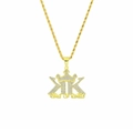 Hip hop gold crown necklace with iced out KK pendant and King of Kings engraving - Letter KK Crown (0.3*60cm Stainless Steel Rope Chain) / Gold