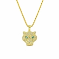 Collar con colgante de cabeza de leopardo dorado con ojos verdes y cadena de cuerda - Dorado (Cabeza de Leopardo) - 0.3*60cm Cadena de Cuerda