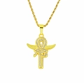 Collar hip hop con colgante cruz Ankh oro, alas, ojo de Horus y piedras de circonita - Dorado