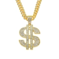 Pendaglio a forma di dollaro ghiacciato con catena cubana dorata stile hip hop - Oro (Dollaro) - Con Catena Cubana da 50cm