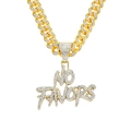 Collier hip hop à maille cubaine dorée avec pendentif lettres NO FAVORS serti de strass - Ensemble Or / Doré