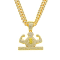 Collana hip hop con ciondolo a sacco di soldi muscoloso e catena cubana placcata oro - Set Collana Maglia Cubana Sacchetto di Soldi Oro