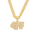 Ciondolo 4PF dorato con zirconi e catena a maglia cubana spessa stile hip hop - Set di collane / Oro