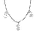 Collana tennis scintillante con tre ciondoli a forma di dollaro e zirconi cubici - Argento