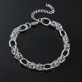Retro silver titanium steel chain bracelet with interlocking round links and lobster clasp - Silver-8inch