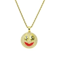 Primer plano del colgante hip hop smiley con ojos de dólar y boca de esmalte rojo vivo - Dorado