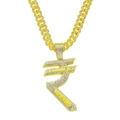Dettagli della catena cubana hip hop dorata con grande ciondolo simbolo rupia ghiacciata - Set Collana Catena Cubana (Simbolo Rupia) / Oro